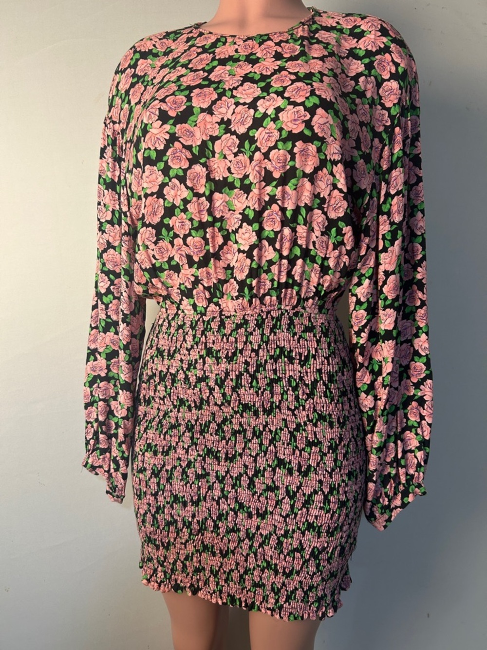 Zara Women’s Long Sleeve Floral Smocked Mini Dress Size Large - Picture 2 of 11